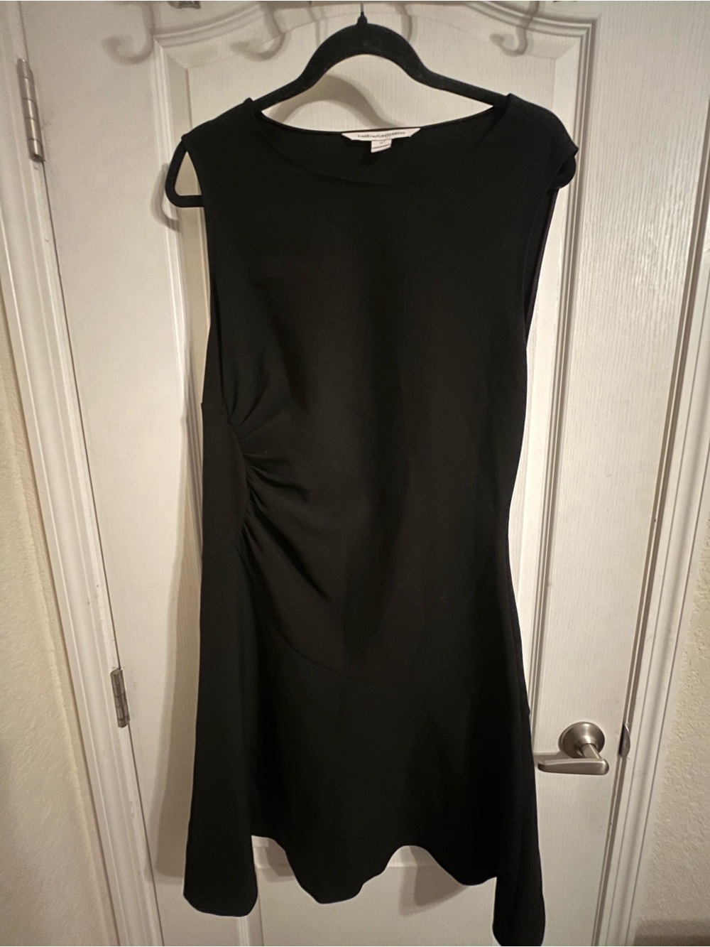Diane Von Furstenberg Black Sleeveless Midi Dress with Side Drape